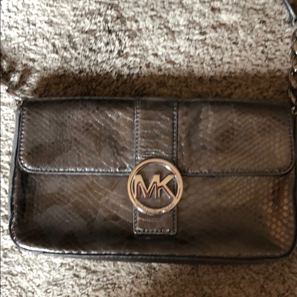 Metallic snakeprint shoulder bag